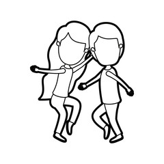 caricature thick contour faceless full body couple dancing vector illustration