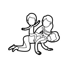 caricature thick contour faceless bearded father with children playing the horse on his back vector illustration