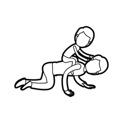 caricature thick contour faceless father with boy playing the horse on his back vector illustration