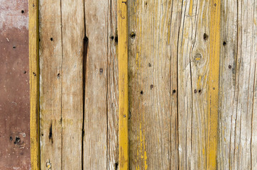 Vintage, old, wooden planks with visible nails 