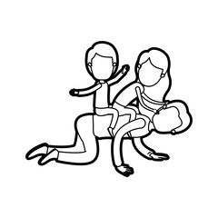 caricature thick contour faceless father with children playing the horse on his back vector illustration