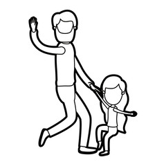 caricature thick contour faceless bearded father with girl dancing vector illustration