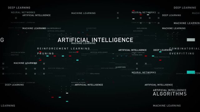 Keywords Artificial Intelligence Black - Important terms about artificial intelligence drift through cyberspace. All clips are available in multiple color options. All clips loop seamlessly.