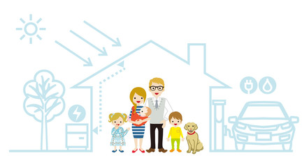 Young Caucasian family in the Futuristic House