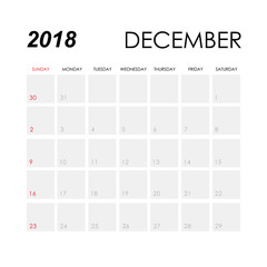 Template of calendar for December 2018