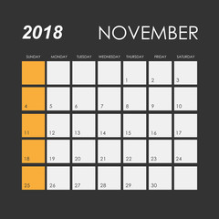Template of calendar for November 2018
