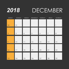 Template of calendar for December 2018