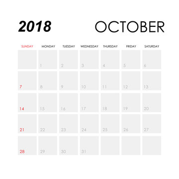 Template of calendar for October 2018