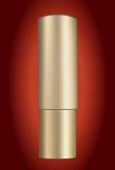  blank cosmetic yellow bottle with gold band on red background (vector)