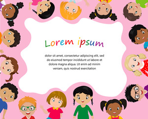 Fototapeta premium Background with cute cartoon kids. Place for text