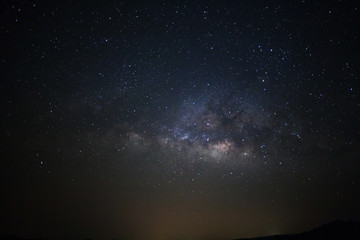 Milky way galaxy with stars over moutain at Phu Hin Rong Kla National Park,Phitsanulok Thailand, Long exposure photograph.with grain