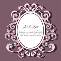 round diamond vintage frame pink background luxury card elegant jewelry gem card vector