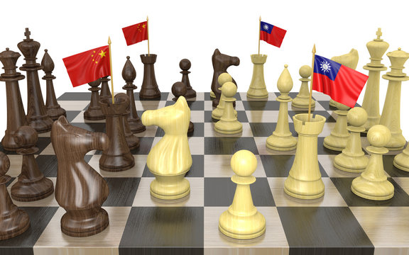 China and Taiwan foreign policy strategy and power struggle, 3D rendering