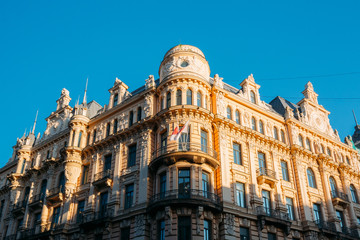 Fototapeta na wymiar Riga, Latvia. Art Nouveau Building Designed By Mikhail Eisenstein