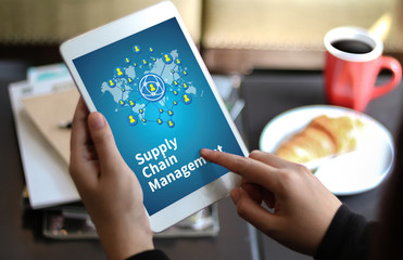 SCM Supply Chain Management concept Modern people doing business, graphs and charts being demonstrated