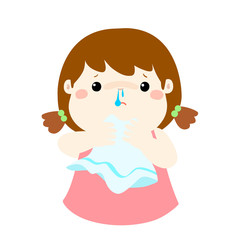 Sick girl runny nose cartoon vector.