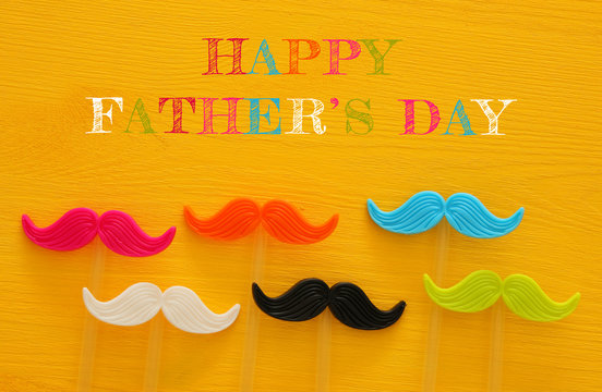 Father's day concept. Hipster colorful and funny moustache