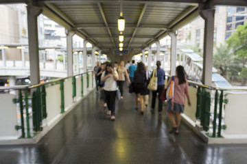 blurred crowd in walkway