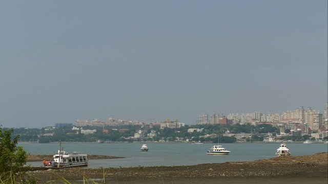 Skyline of Tamsui and ferry seen from Bali district