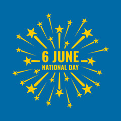 yellow fireworks on blue background, sweden national day