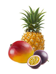 Pineapple mango passion fruit isolated