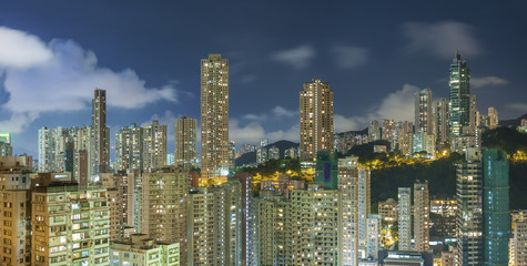 Naklejka premium Panorama Skyline of Hong Kong City at night