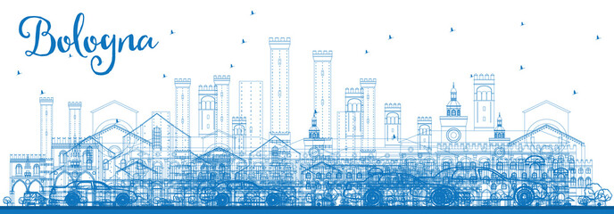Outline Bologna Skyline with Blue Landmarks. © BooblGum