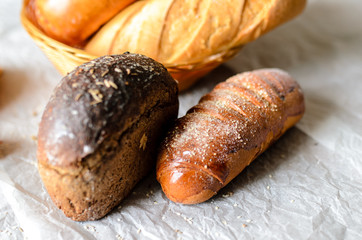 Still life of bread products.