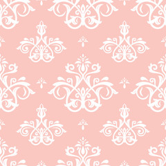 Fototapeta na wymiar Orient vector classic pink and white pattern. Seamless abstract background with repeating elements. Orient background