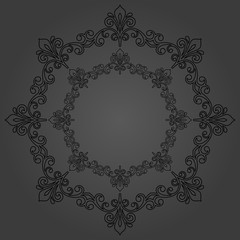 Elegant vector round dark ornament in classic style. Abstract traditional pattern with oriental elements. Classic vintage pattern