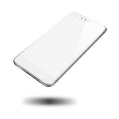 Modern mobile phone with blank screen isolated on white background. Highly detailed illustration.