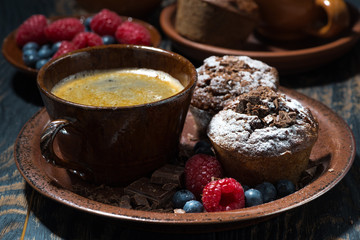 chocolate muffins and a cup of coffee