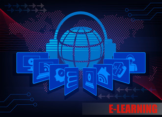 dark blue Internet background c characters e-learning