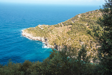 Punta Campanella and landscape of Sorrento's peninsula and island of Capri