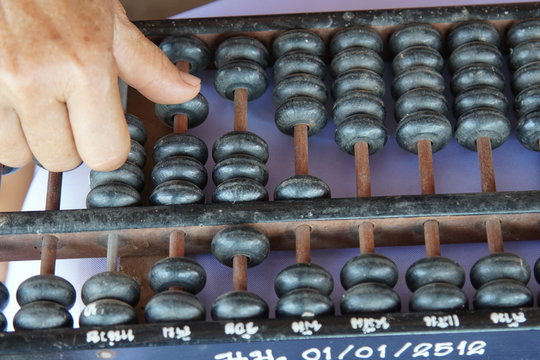 Old handle using old abacus for business