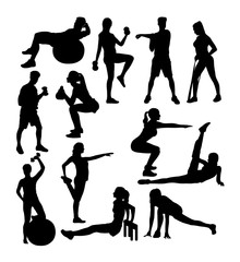 Gym and Fitness Exercises Sport Activity Silhouettes, art vector design