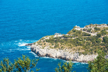 Punta Campanella and landscape of Sorrento's peninsula and island of Capri