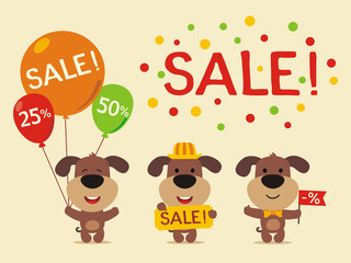 Set for design sales with funny puppy dog. Collection of cartoon puppy dog for sale of goods for children.