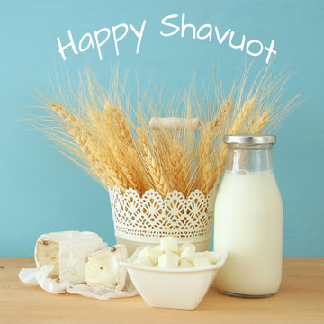 image of dairy products. Symbols of jewish holiday - Shavuot