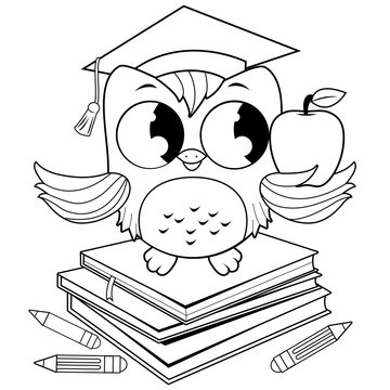 owl wearing graduation cap on books clip art preview