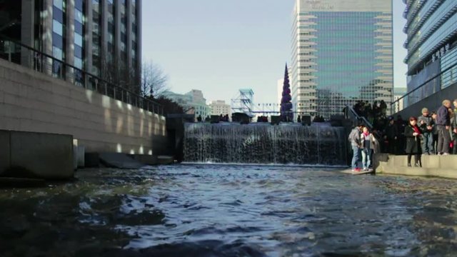 Seoul, South Korea - November, 2012 - Wide angle view of Cheonggyecheon.
