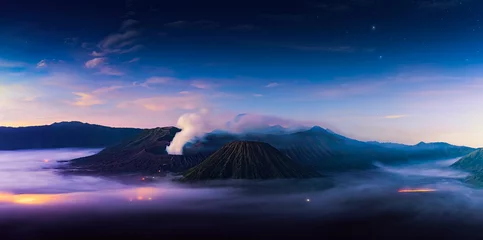 Fotobehang Mount Bromo volcano (Gunung Bromo) during sunrise from viewpoint on Mount Penanjakan. © FocusStocker