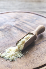 Parmesan cheese on the wooden board