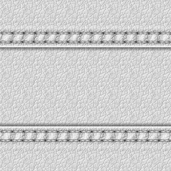 Realistic leather texture with two seams. White leather background with stitching. Vector illustration