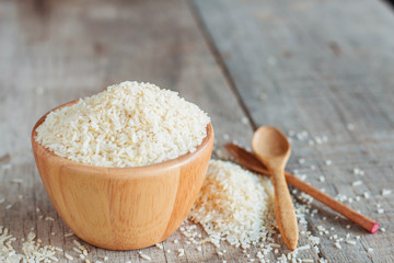 Rice on wooden floor.
