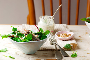 green  smoked mackerel salad.