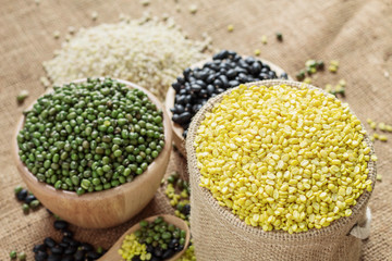 Yellow beans on sack.