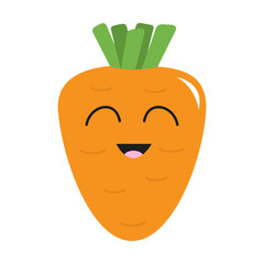 Carrot with leaves icon. Orange color. Vegetable collection. Fresh farm healthy food. Smiling face. Cute cartoon character. Education card for kids. Flat design. White background. Isolated.