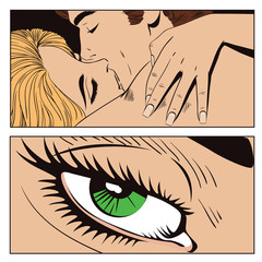 People in retro style pop art. Loving couple