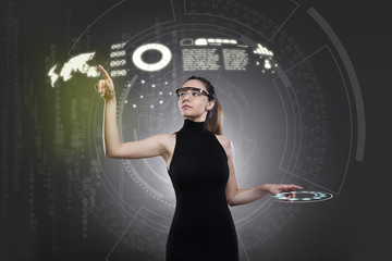 Woman touching the virtual future interface